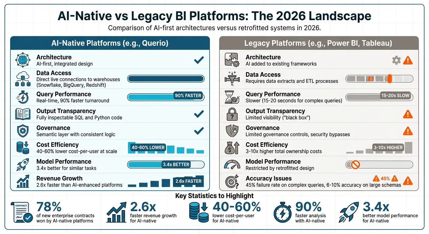 AI-Native vs Legacy BI Platforms: Performance and Cost Comparison 2026