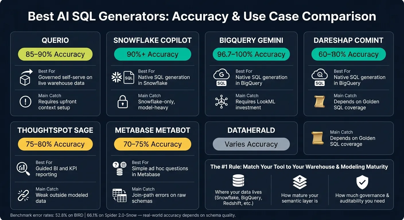 Best AI SQL Generators Compared: Accuracy, Use Case &amp; Limitations