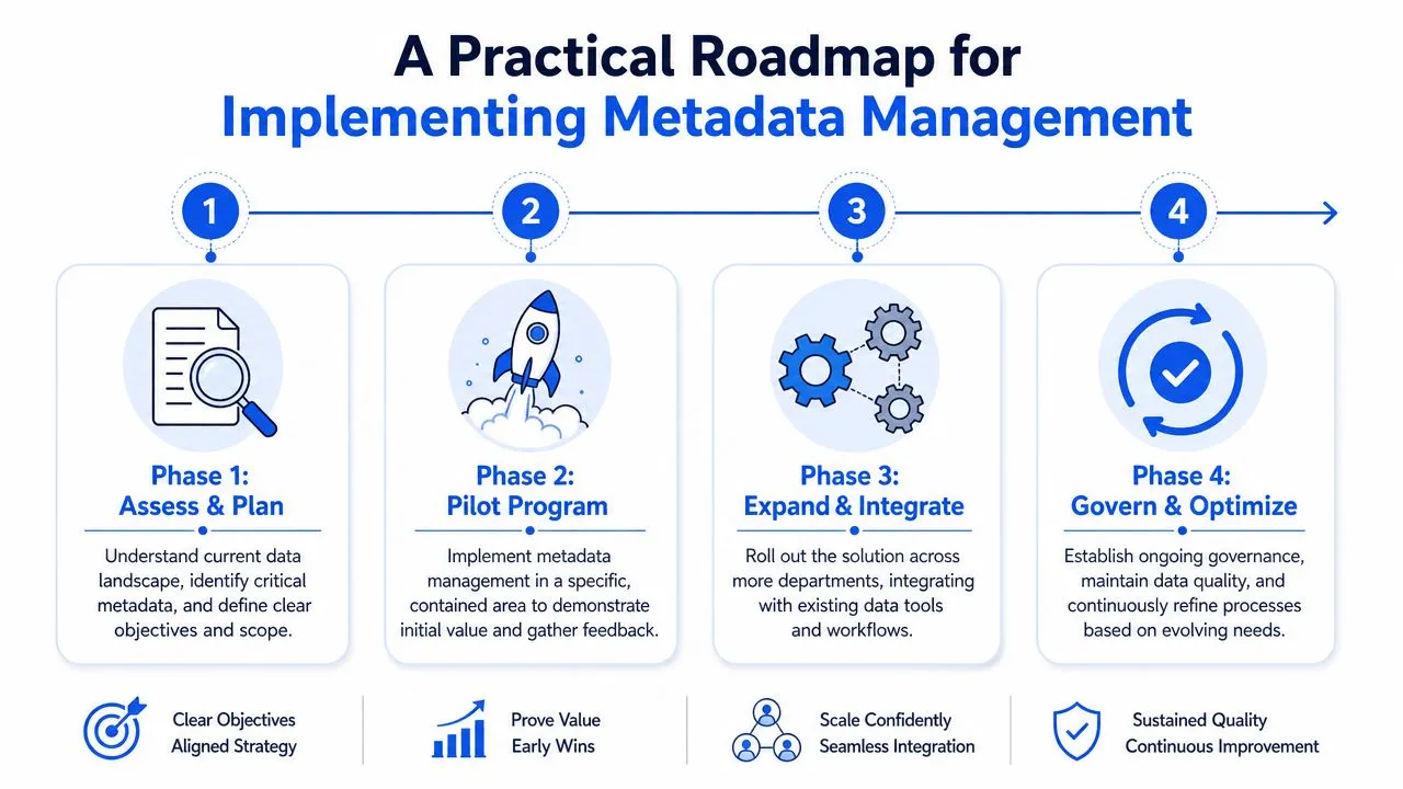 A four-phase practical roadmap for implementing effective metadata management in an organizational business setting.