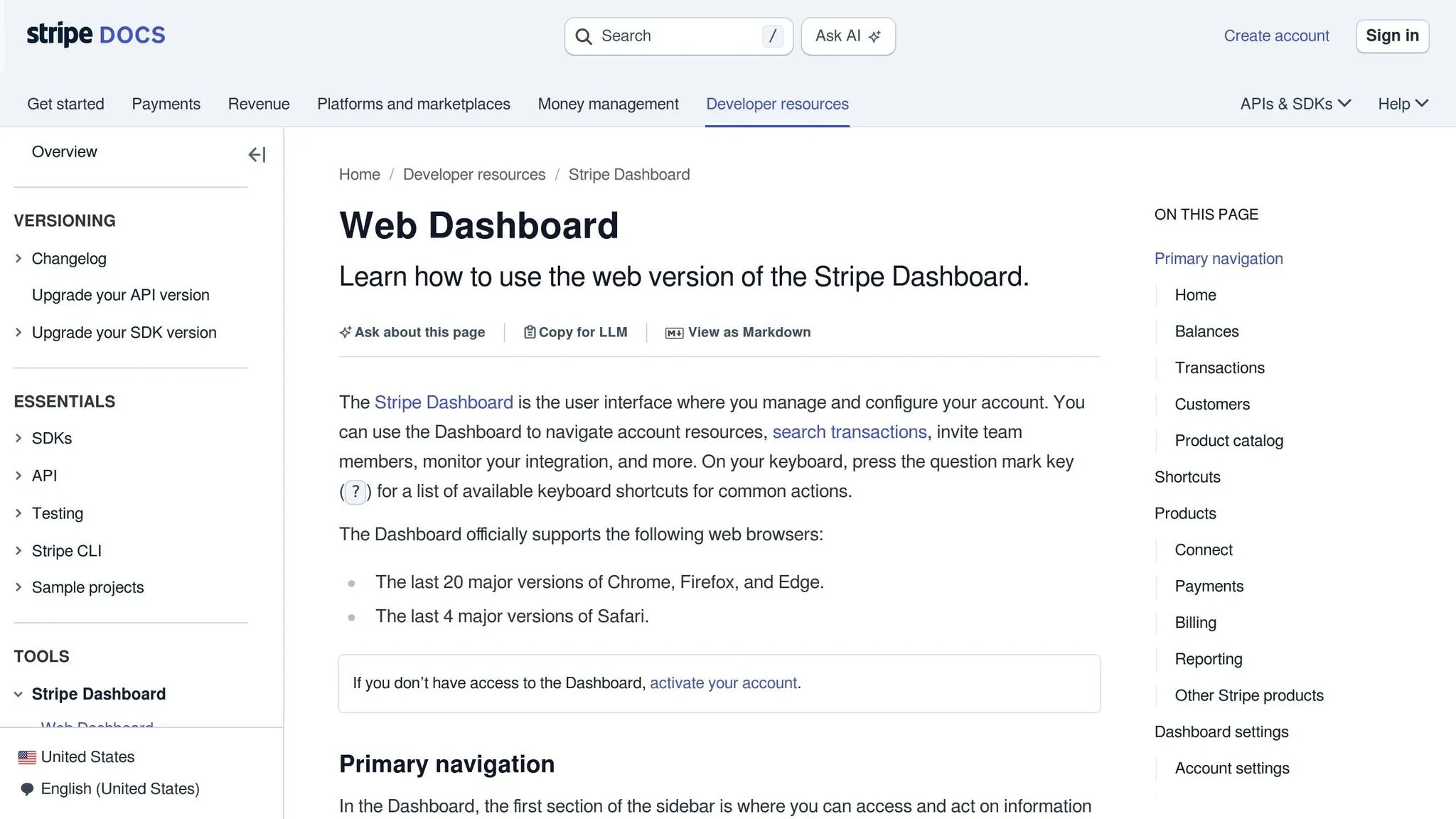Stripe Dashboard