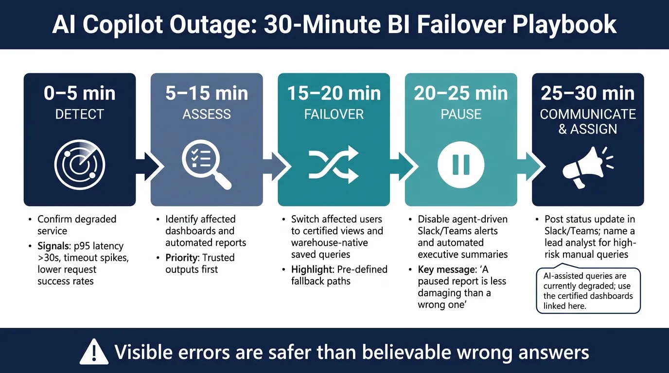 AI Copilot Outage Playbook: First 30 Minutes BI Failover Checklist