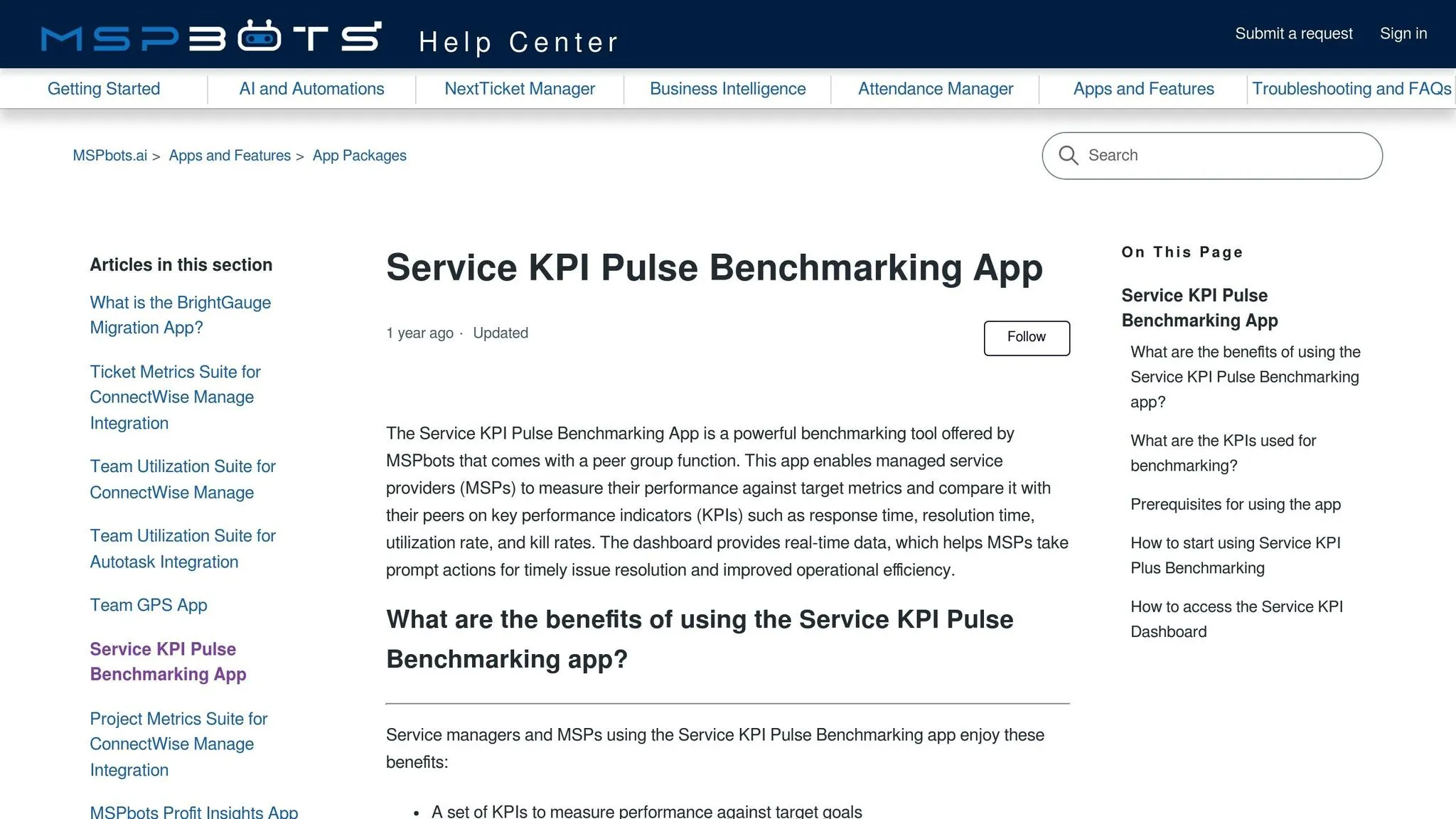 MSPbots Service KPI Pulse