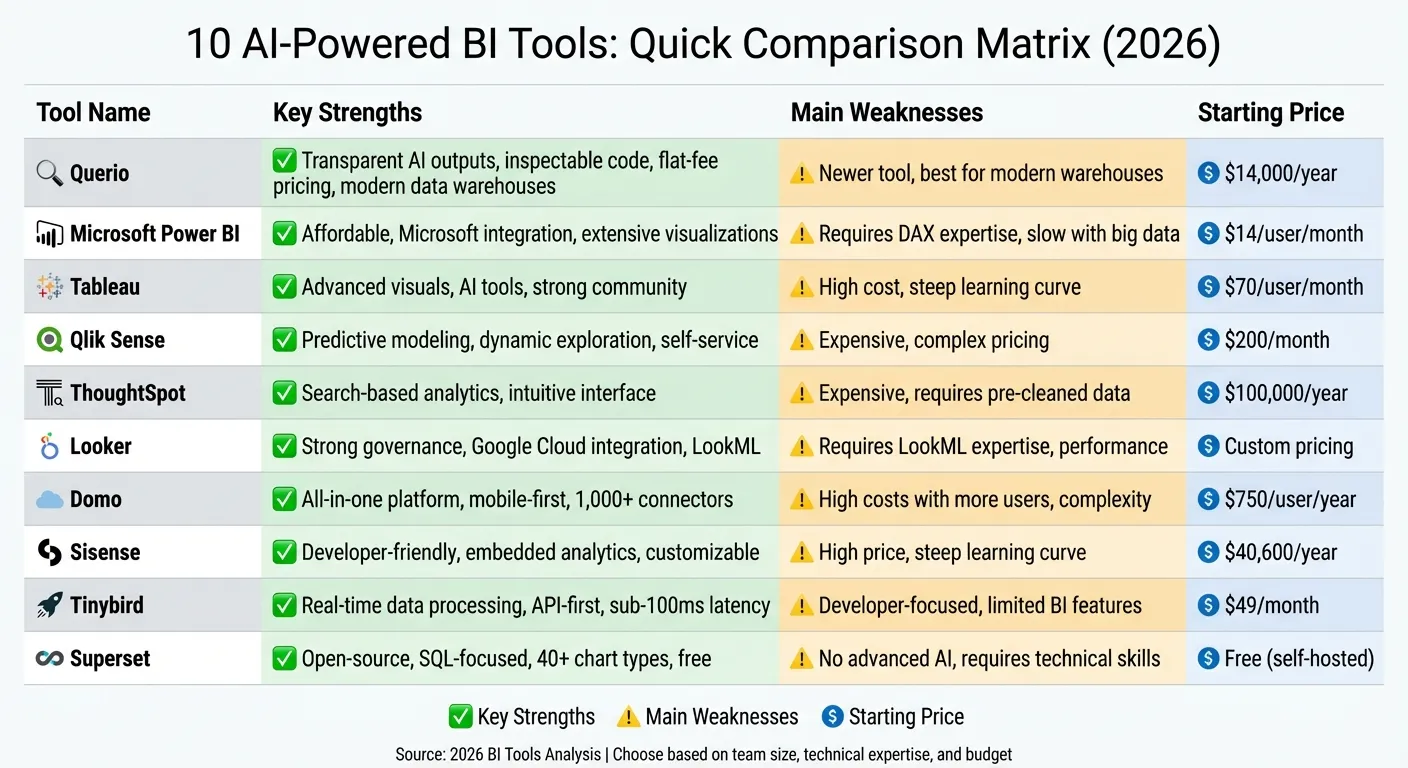 10 AI-Powered BI Tools Comparison: Features, Pricing, and Strengths (2026)