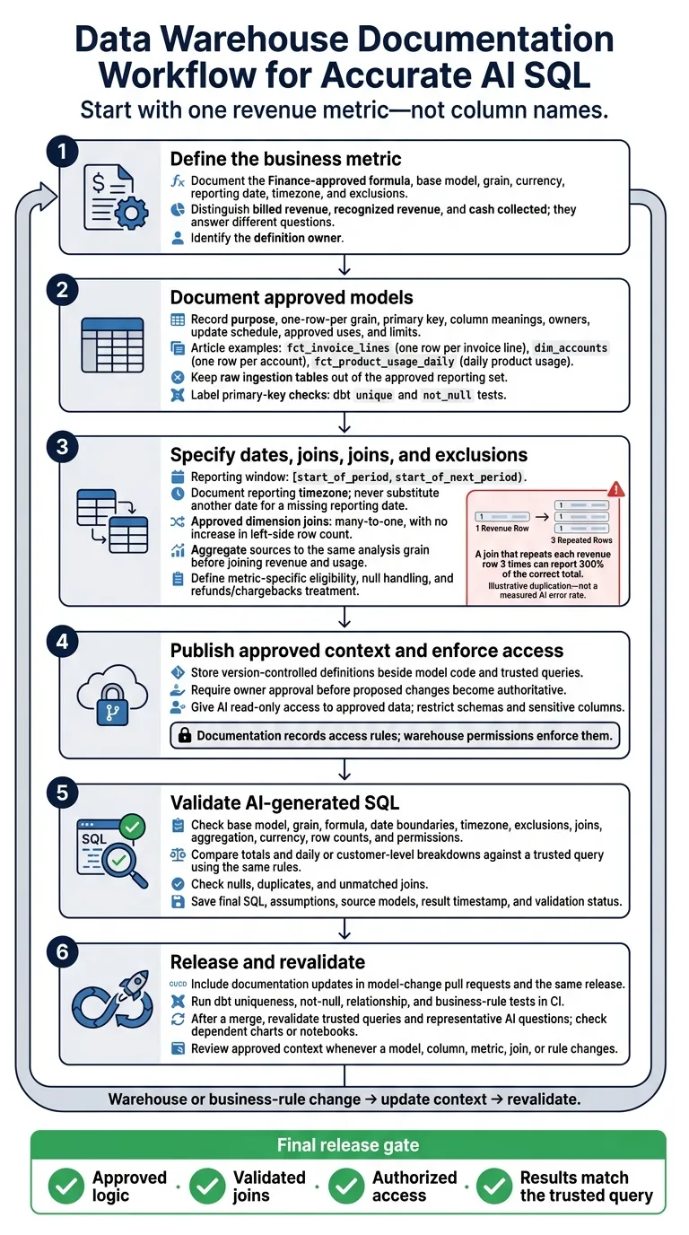 Data Warehouse Documentation Workflow for Accurate AI SQL
